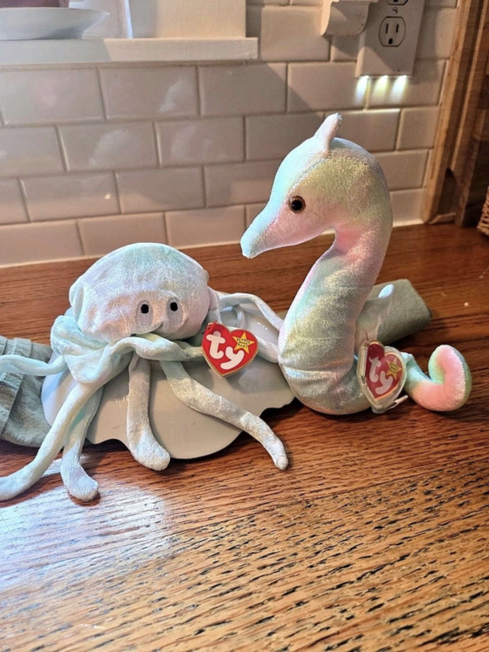 Ty The Beanie Babies Collection Goochy & Inky Plush Stuffed Animals Blue & Pink